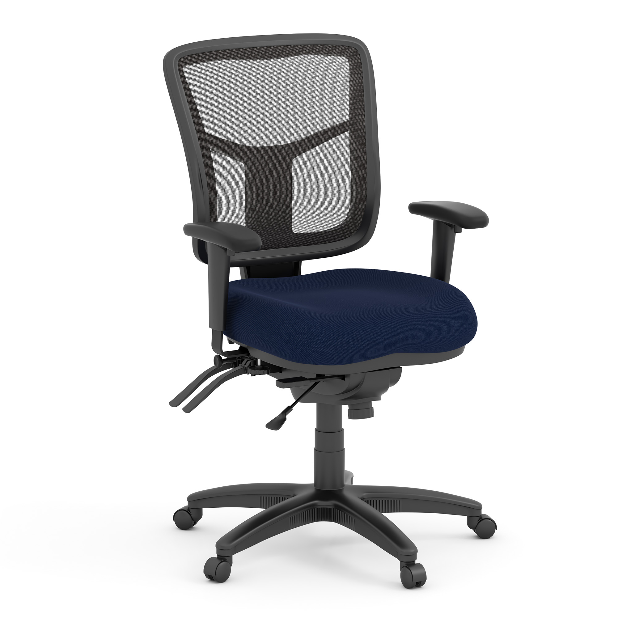 OfficeSource | CoolMesh | Multi Function, Mid Back Chair with Seat Slider and Black Frame - Navy Fabric Seat