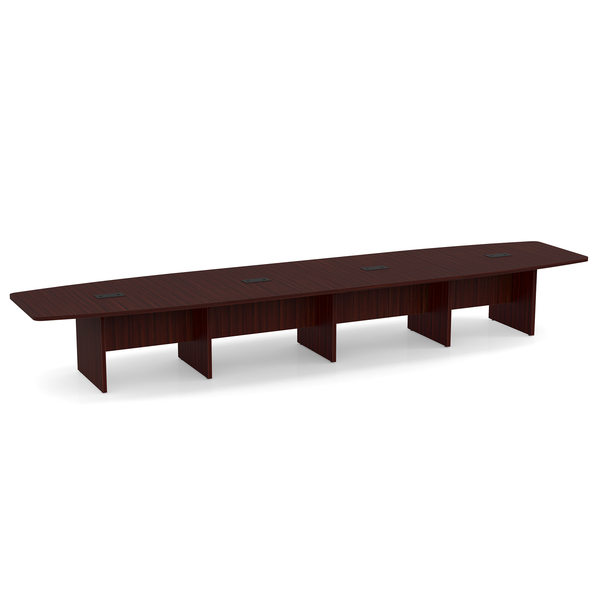 OfficeSource | OS Laminate Conference Tables | Expandable Boat Shaped Conference Table with Slab Base - 18' - Mahogany