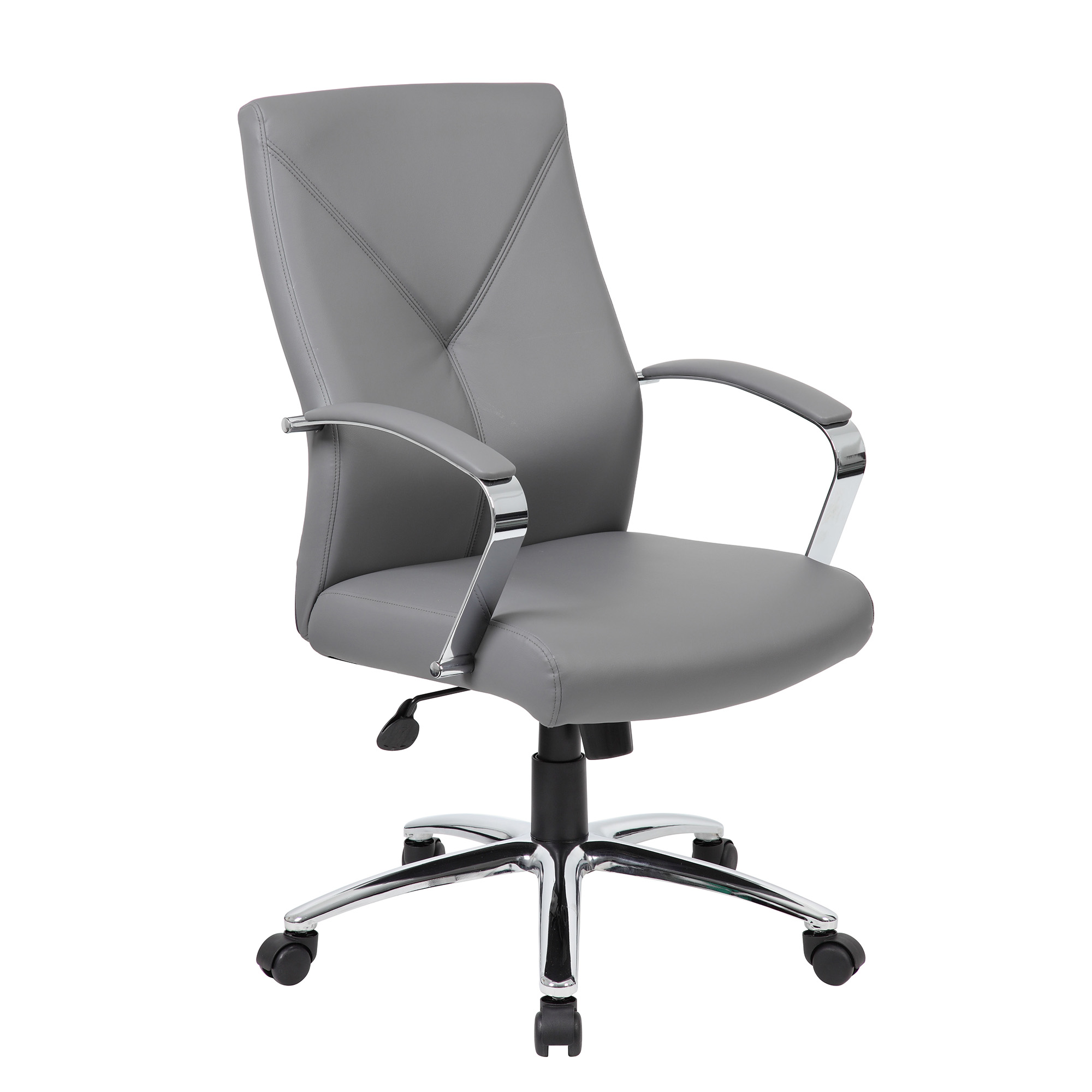 OfficeSource | Boxero | Executive High Back with Chrome Frame - Gray PU Leather - Chrome