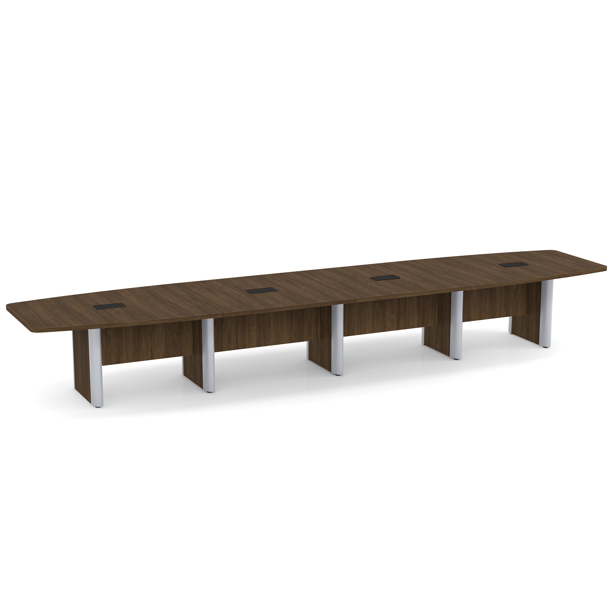 OfficeSource | OS Laminate Conference Tables | Expandable Boat Shaped Conference Table with Elliptical Base - 18' - Modern Walnut