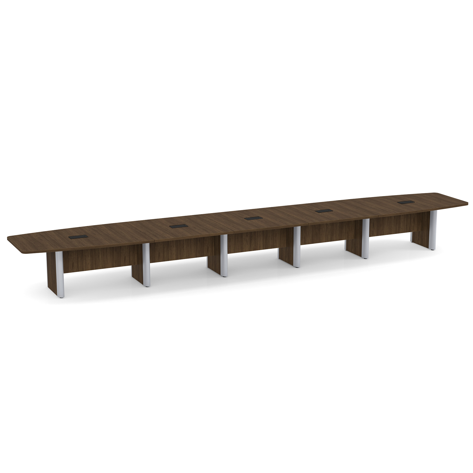 OfficeSource | OS Laminate Conference Tables | Expandable Boat Shaped Conference Table with Elliptical Base - 24' - Modern Walnut