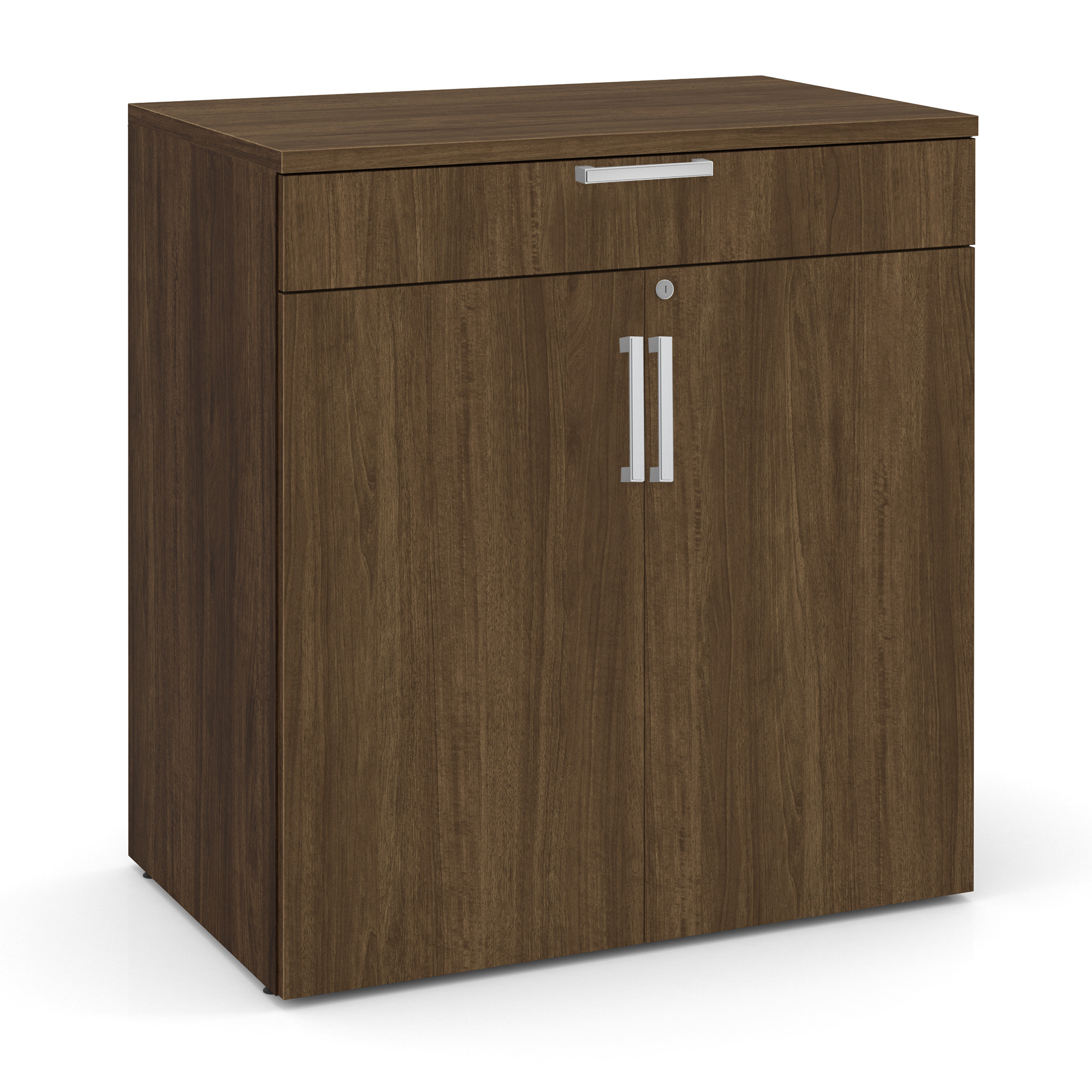 OfficeSource  OS Laminate Buffet Credenza with Top Drawer and Doors - Modern Walnut