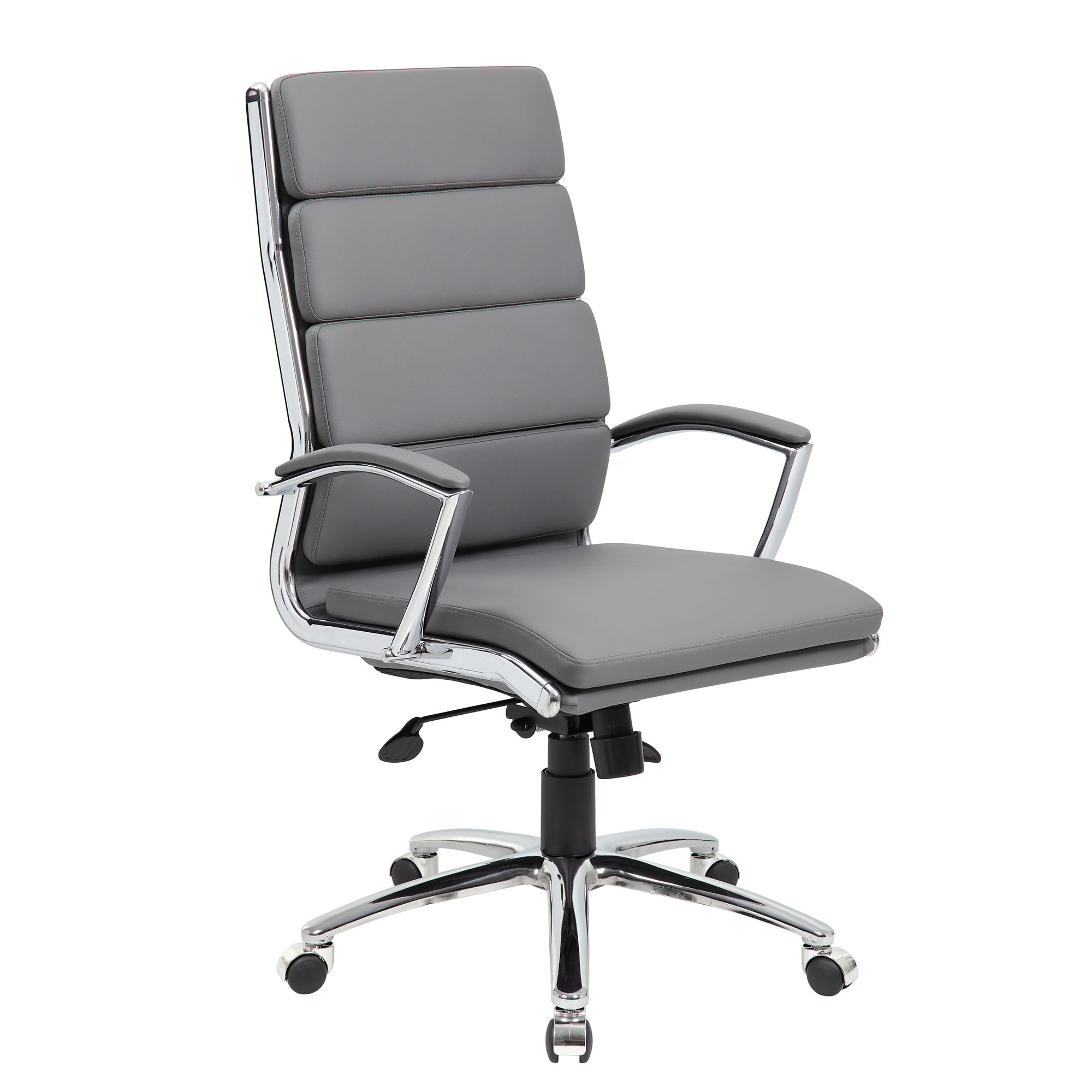 OfficeSource | Merak | Executive High Back with Chrome Base - Gray PU Leather - Chrome