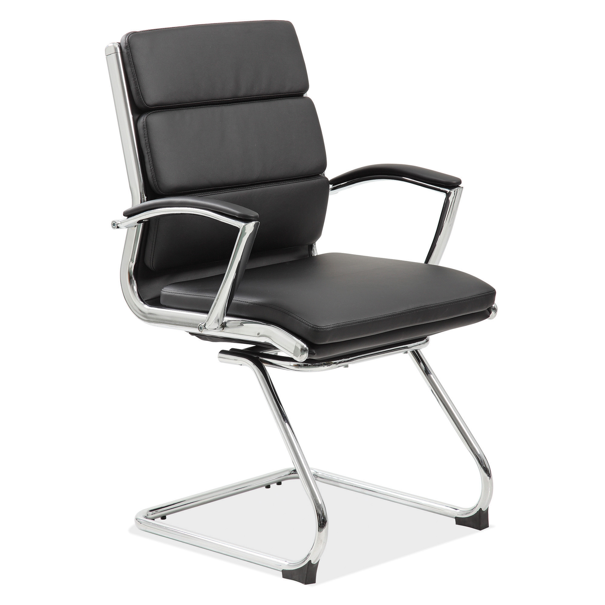 OfficeSource | Merak | Executive Guest Sled Base with Chrome Frame - Black PU Leather - Chrome