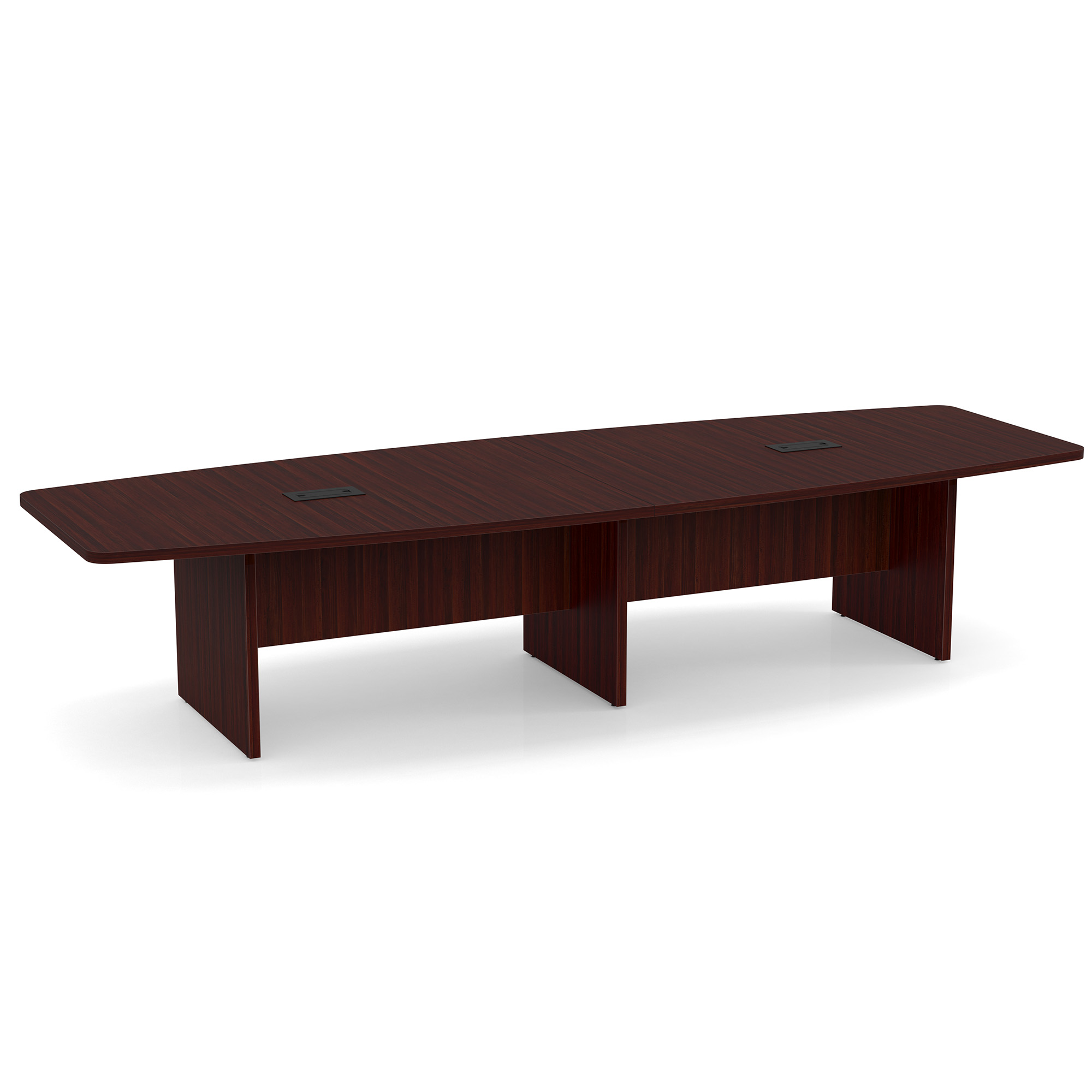 OfficeSource OS Conference Tables Boat Shaped Conference Table with Slab Base - Mahogany