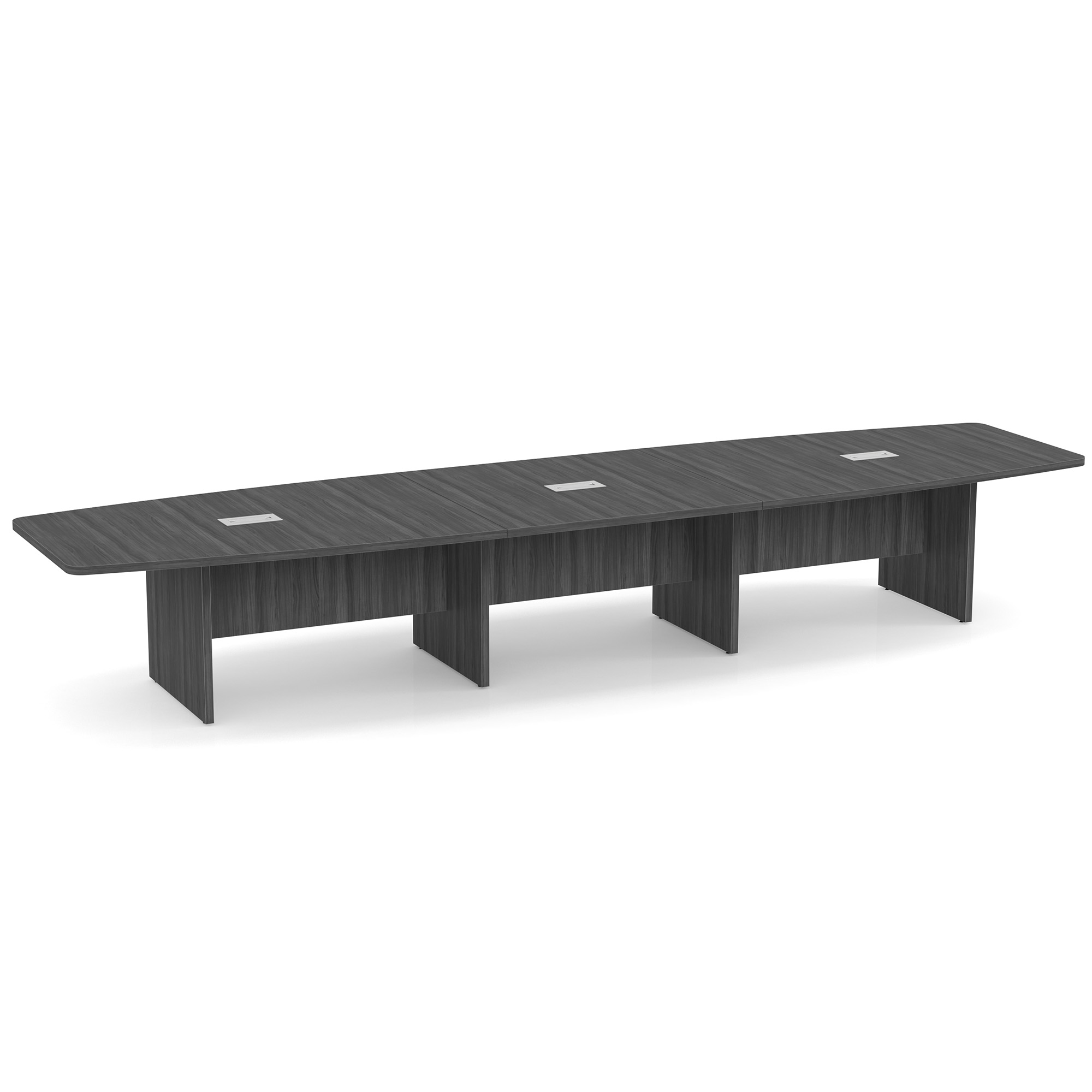 OfficeSource OS Laminate Conference Tables - Expandable Boat Shaped Conference Table with Slab Base - 16' - Coastal Gray