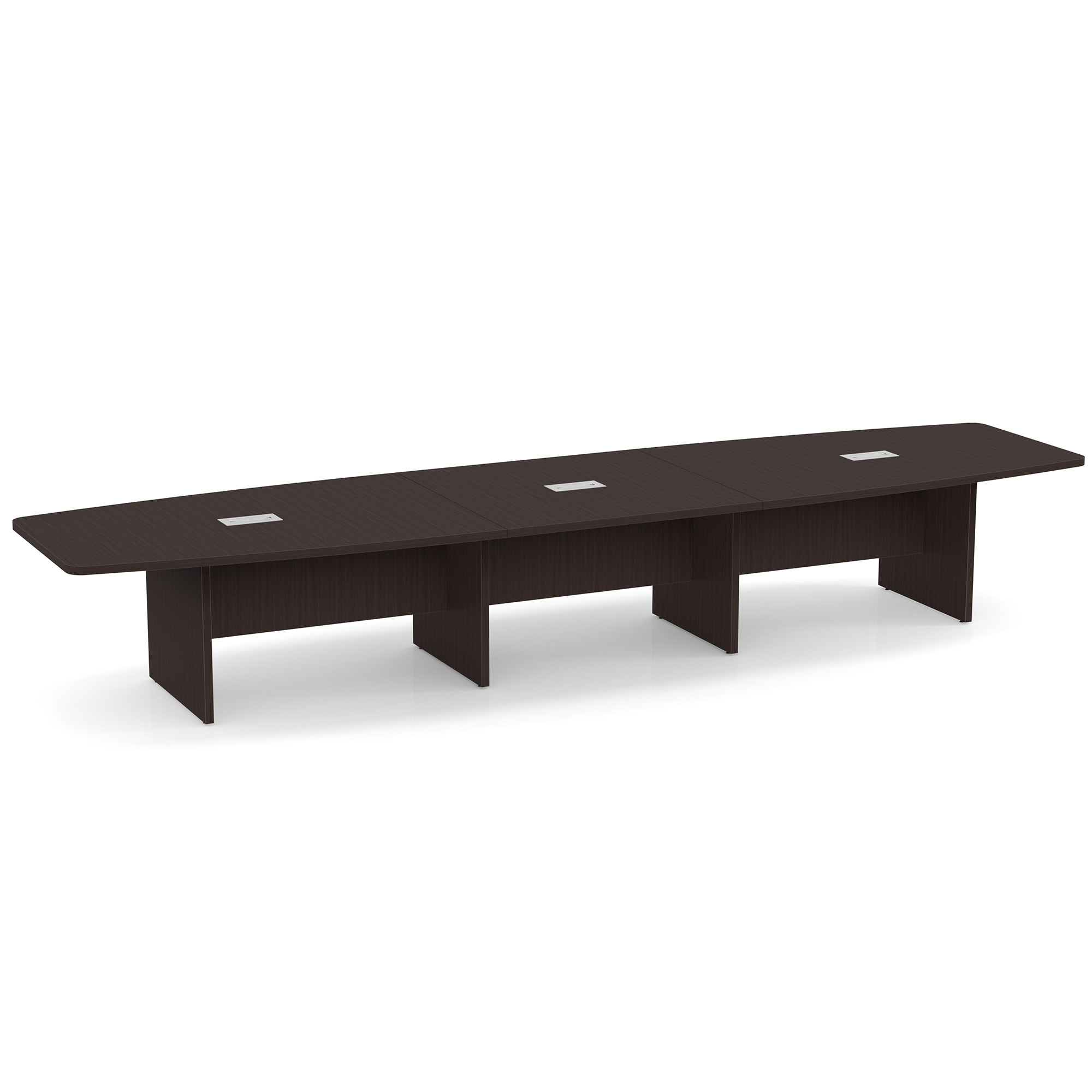 OfficeSource OS Laminate Conference Tables - Expandable Boat Shaped Conference Table with Slab Base  - 16' - Espresso