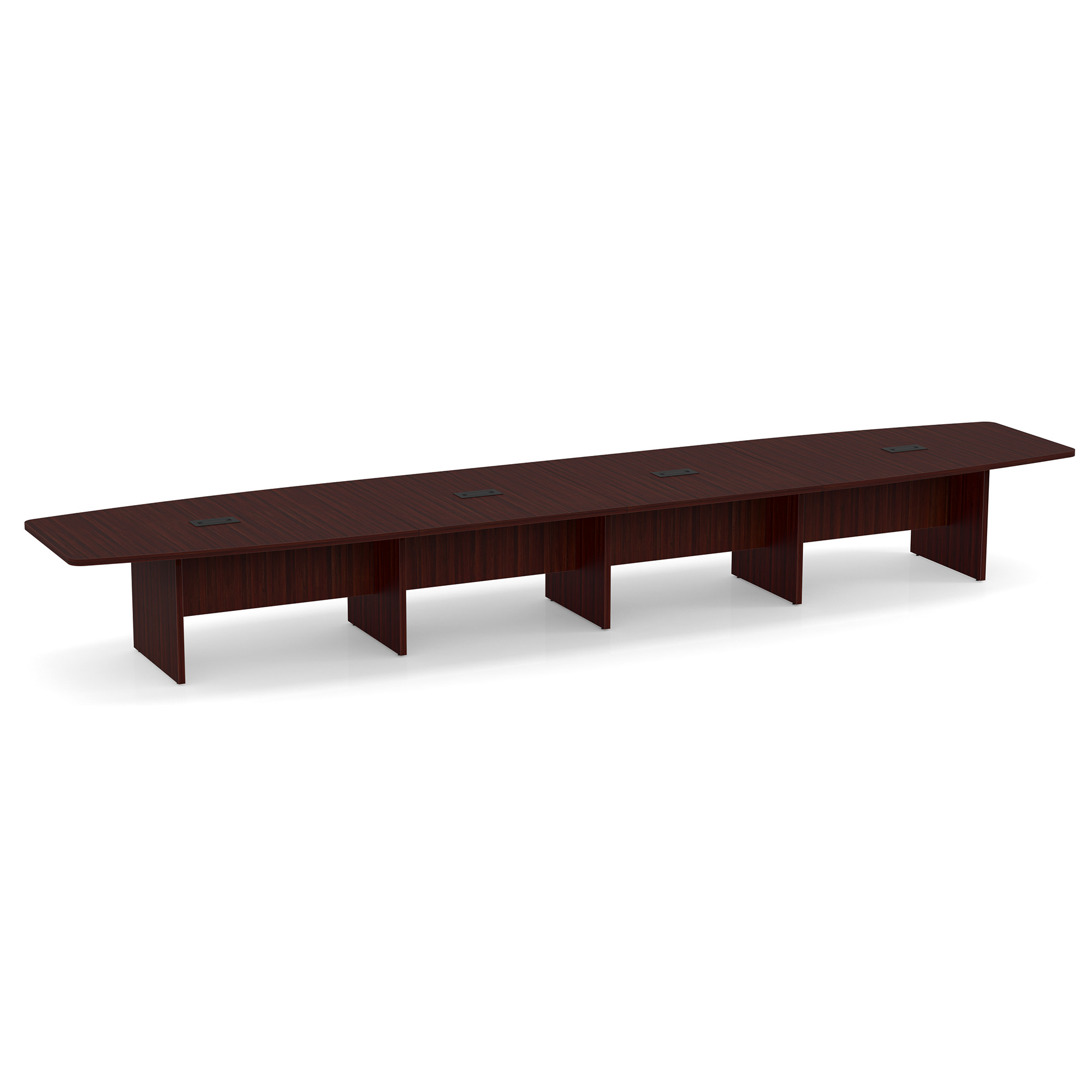 OfficeSource | OS Laminate Conference Tables | Expandable Boat Shaped Conference Table with Slab Base - 20' - Mahogany