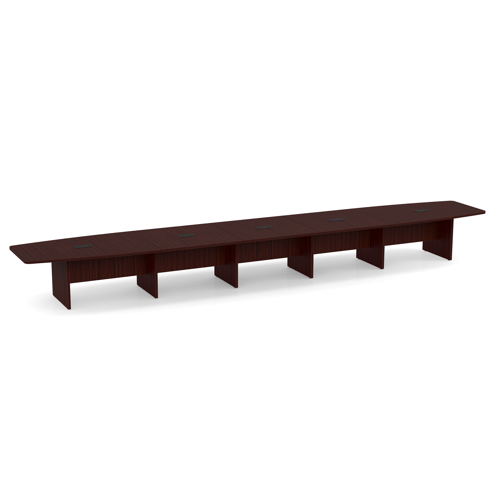 OfficeSource | OS Laminate Conference Tables | Expandable Boat Shaped Conference Table with Slab Base - 24' - Mahogany
