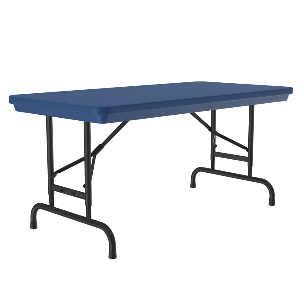 OfficeSource | Colorful Blow Mold Folding Tables | Adjustable Height Blow Mold Table - 48'' x 24'' - Blue