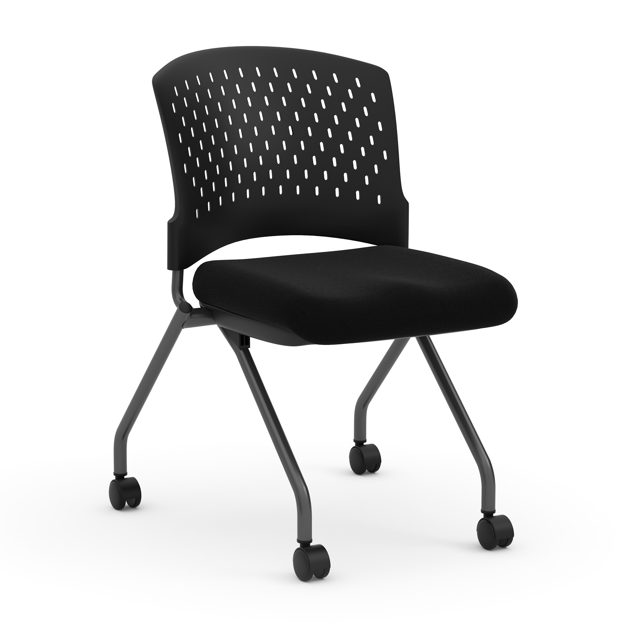 OfficeSource | Perch | Armless Nesting Chair with Casters - Fabric - Black Fabric Seat - Titanium