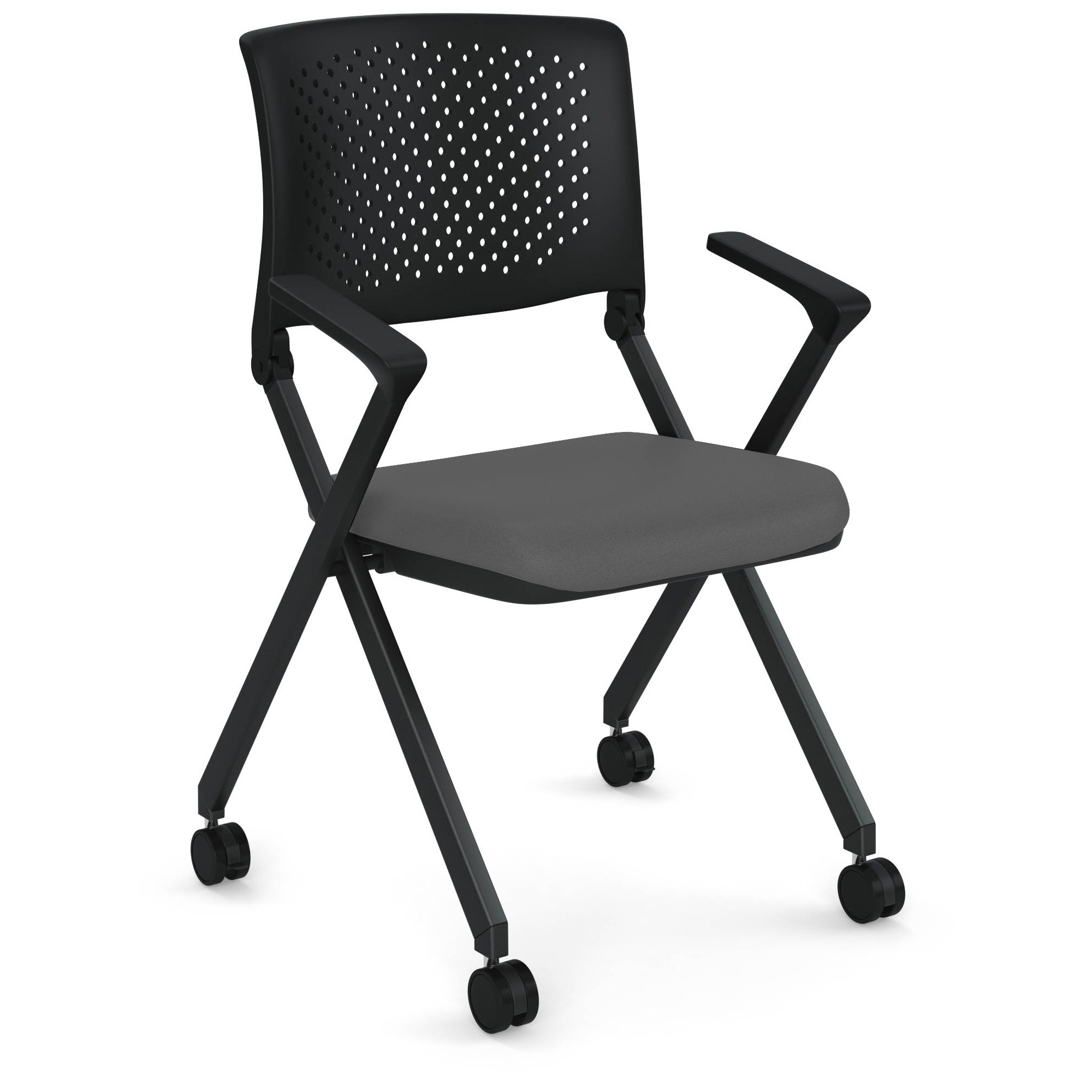 OfficeSource | Julep | Nesting Chair with Arms and Casters - Cool Gray Fabric Seat - Black