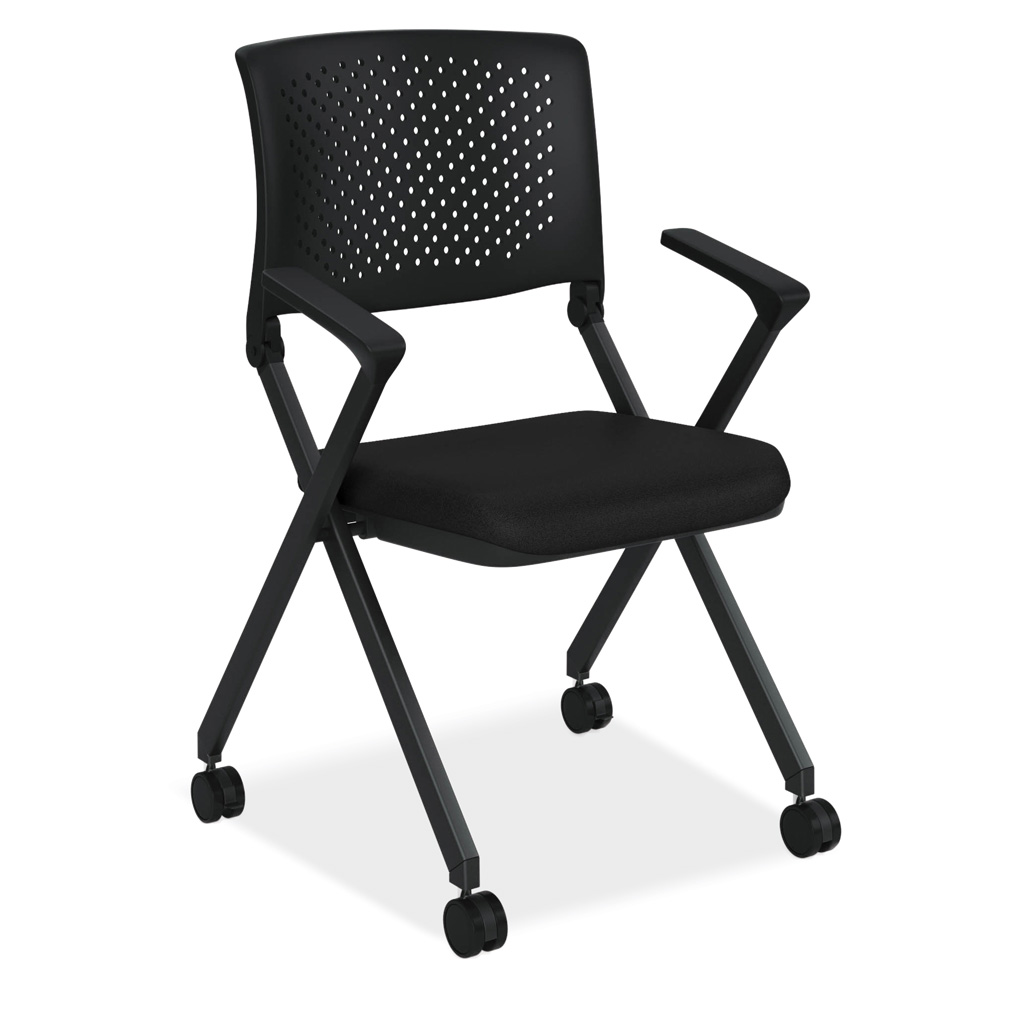 OfficeSource | Julep | Nesting Chair with Arms and Casters - Black Fabric Seat - Black