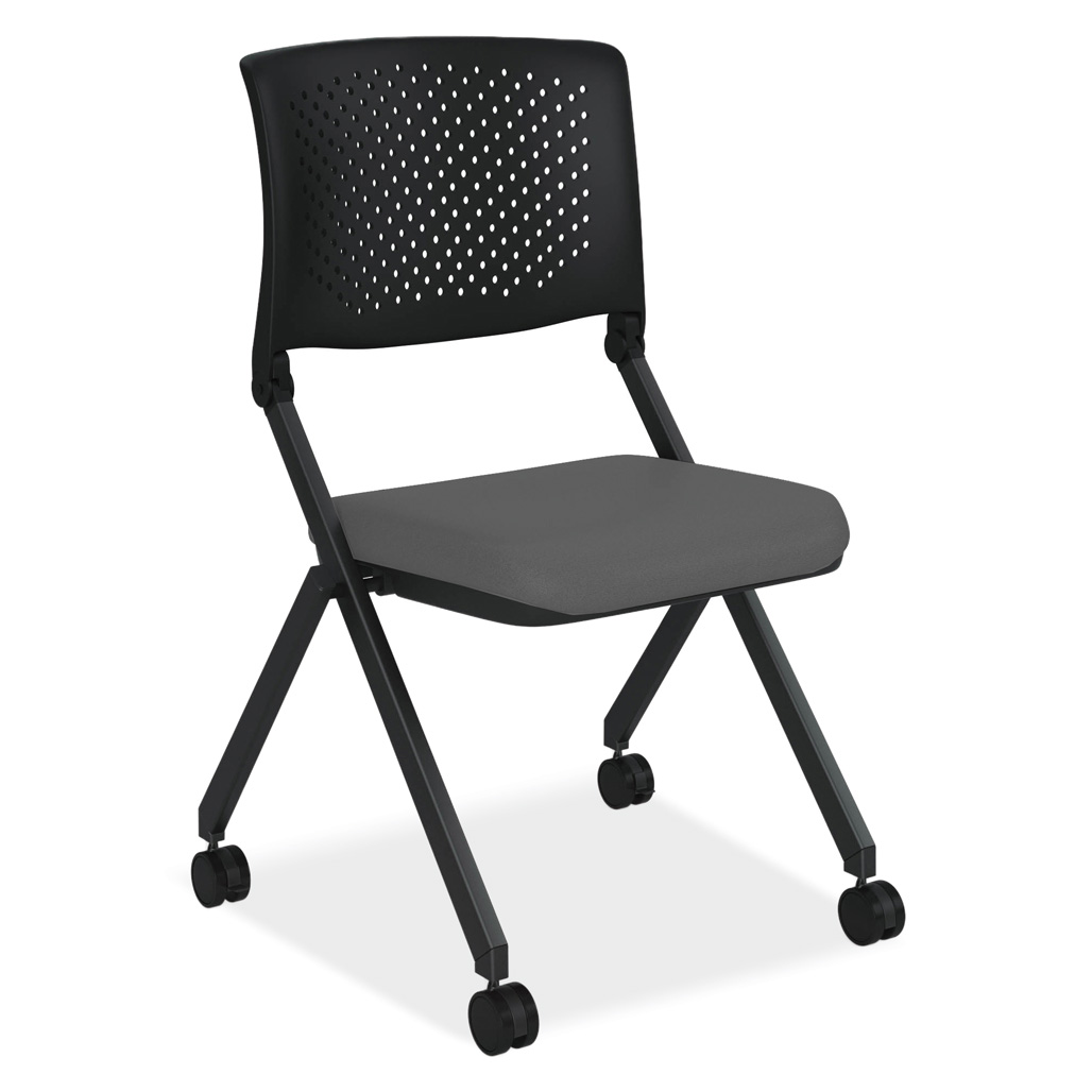 OfficeSource | Julep | Armless Nesting Chair with Fabric Seat - Cool Gray Fabric Seat - Black