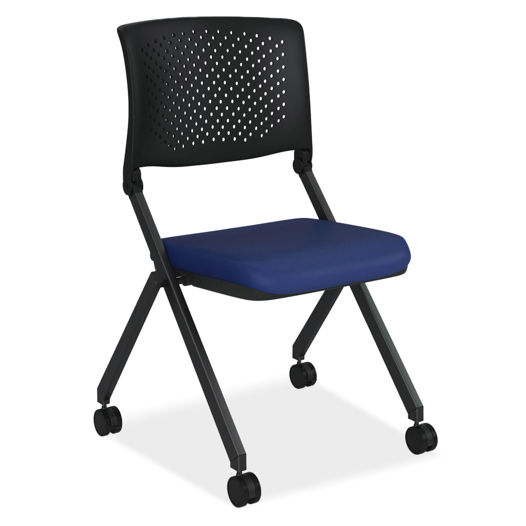 OfficeSource | Julep | Armless Nesting Chair with Fabric Seat - Celestial Blue Fabric Seat - Black