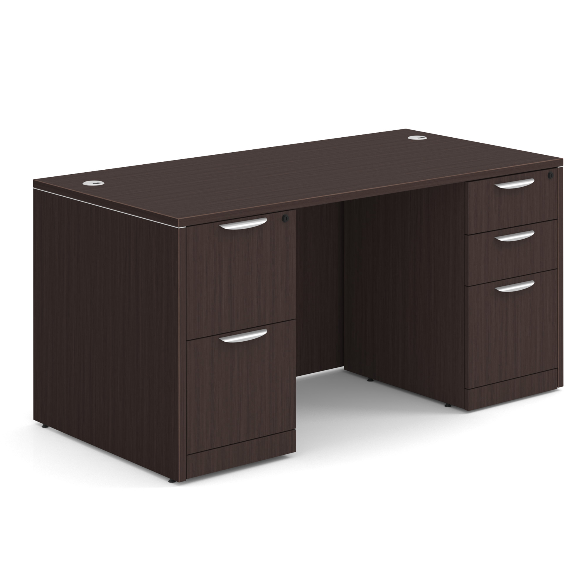 OS Laminate Double Full Pedestal Desk - 60'' x 30'' - Espresso