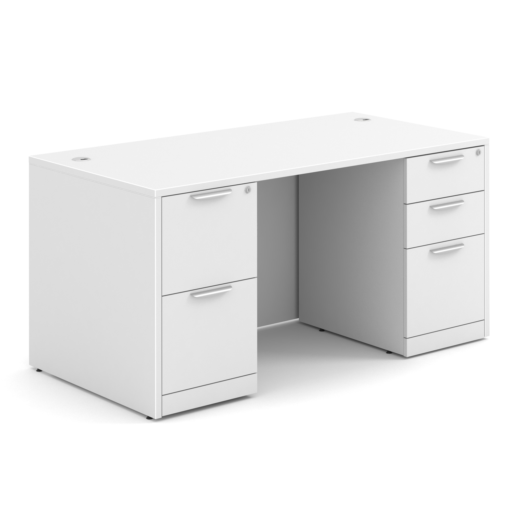 OS Laminate Double Full Pedestal Desk - 60'' x 30'' - White