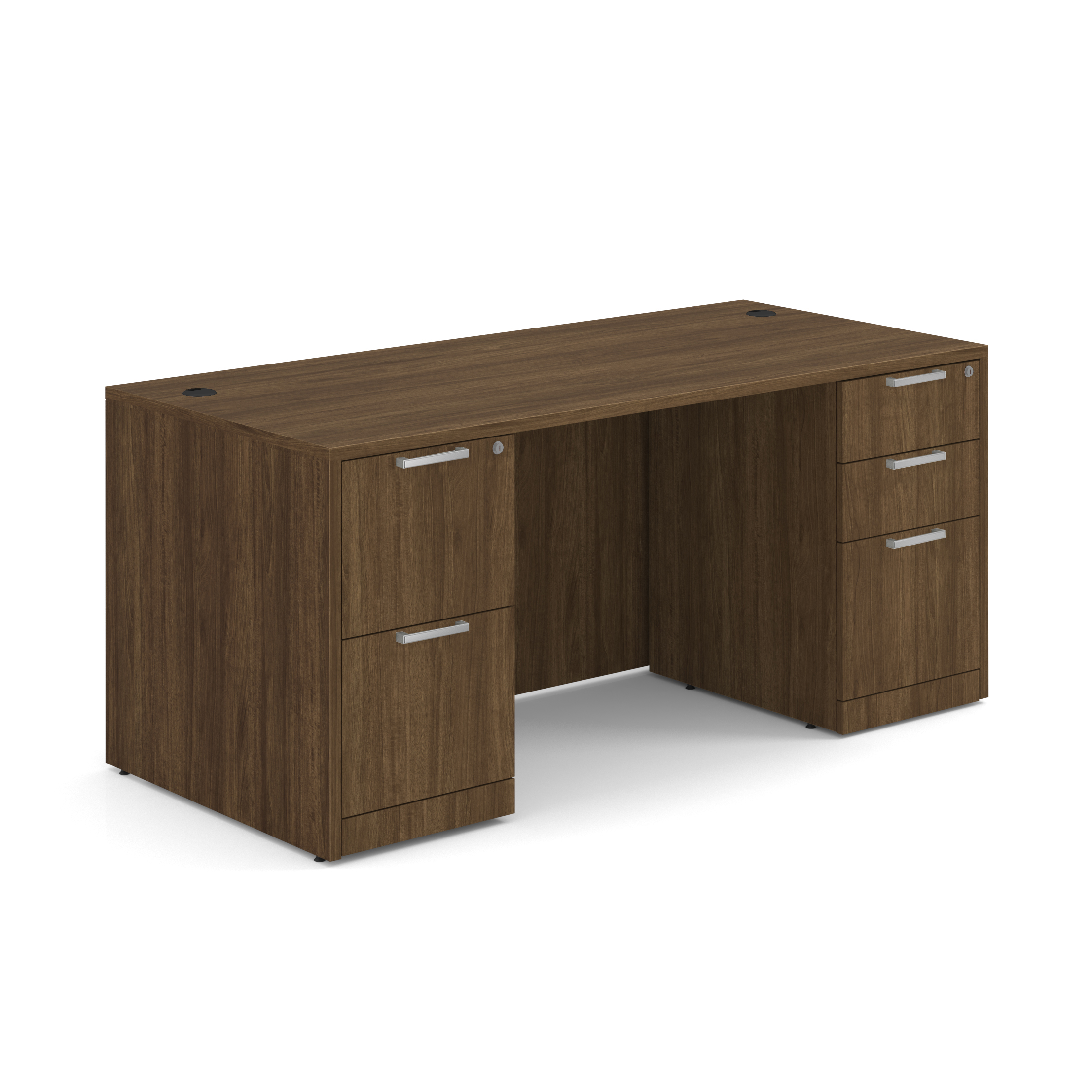 OS Laminate Double Full Pedestal Desk - 71'' x 36'' - Modern Walnut