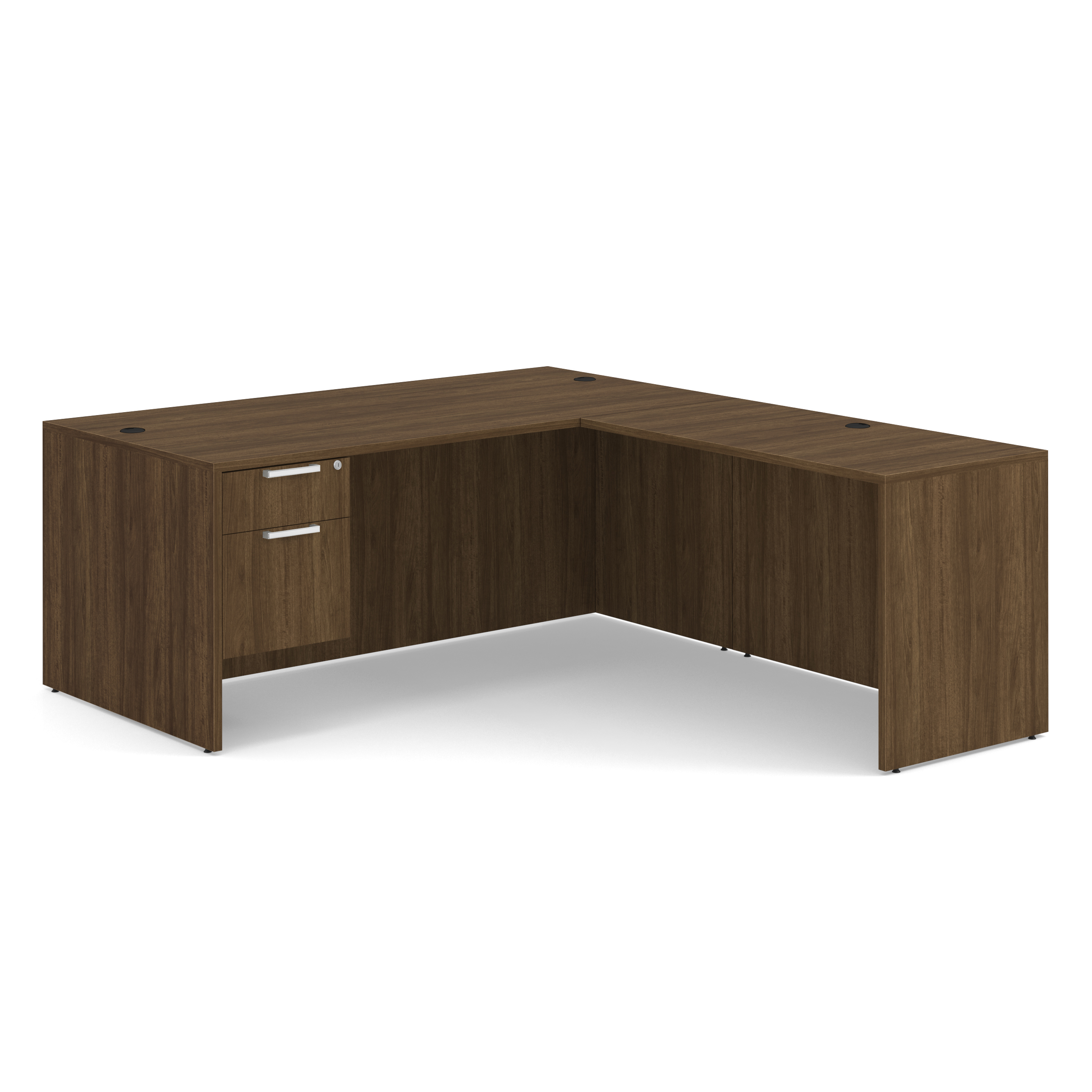 OS Laminate Single 3/4 Pedestal L-Desk - 71'' x 36'' - Modern Walnut