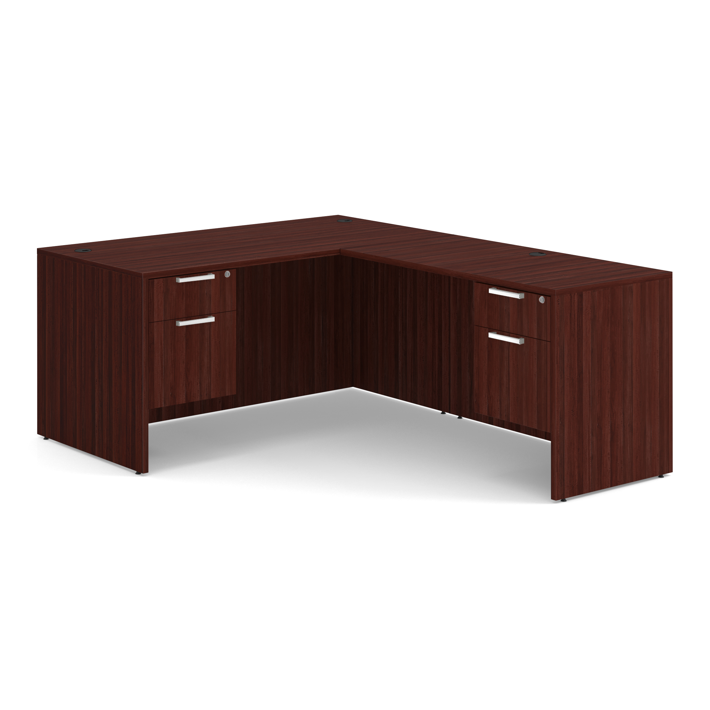 OS Laminate Double 3/4 Pedestal L-Desk - 60'' x 30'' - Mahogany