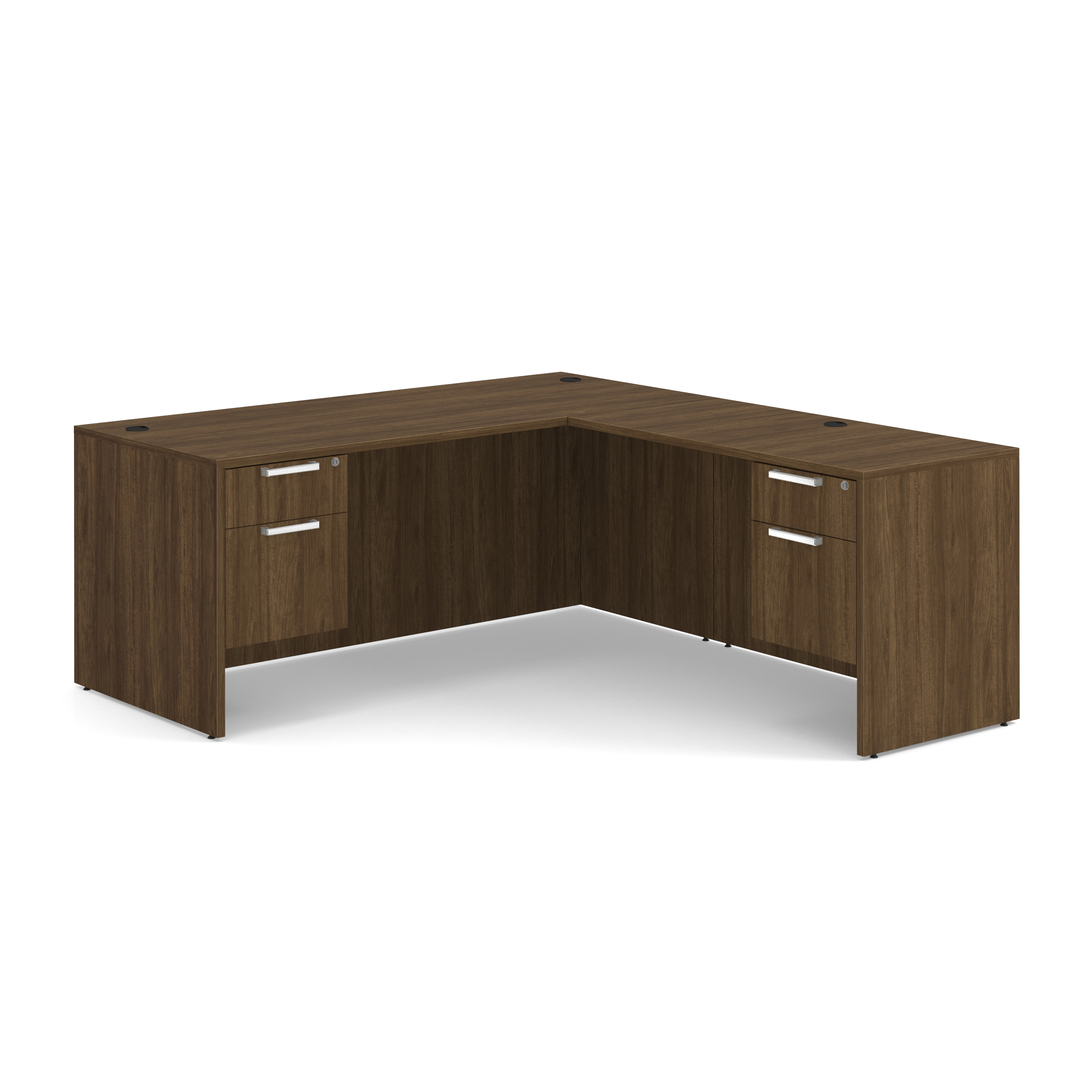 OS Laminate Double 3/4 Pedestal L-Desk - 71'' x 30'' - Modern Walnut