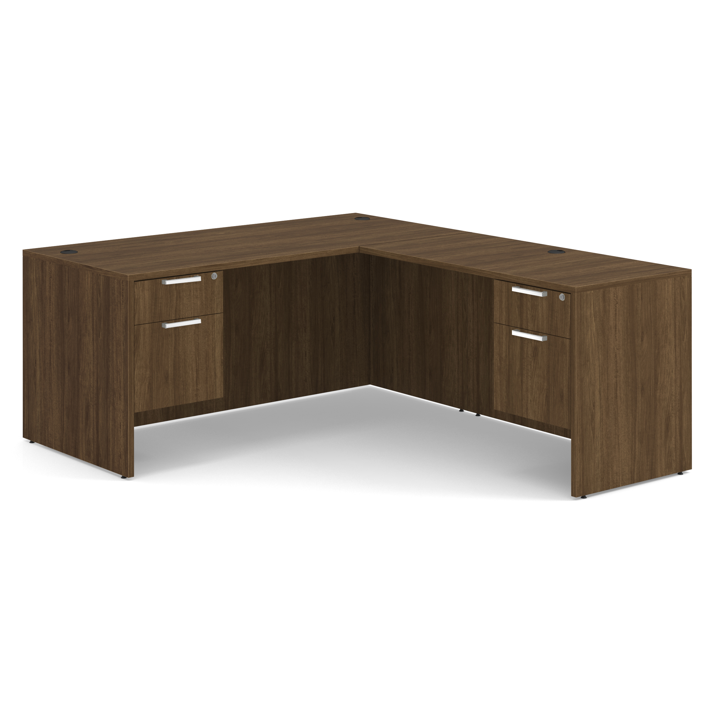 OS Laminate Double 3/4 Pedestal L-Desk - 71'' x 36'' - Modern Walnut