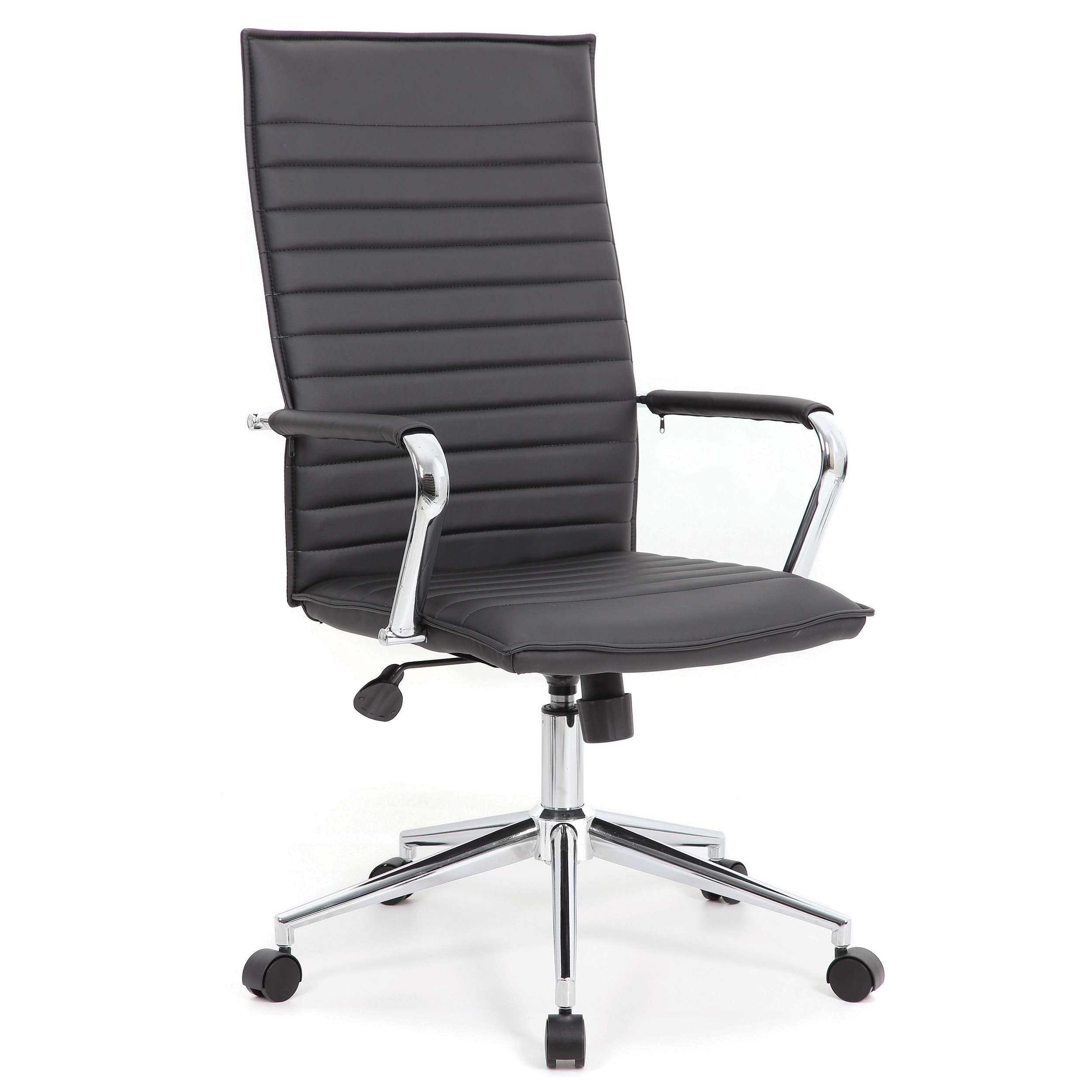 OfficeSource | Ridge | Executive High Back, Ribbed Back  Task Chair w/Chrome Base - Black LeatherSoft Vinyl