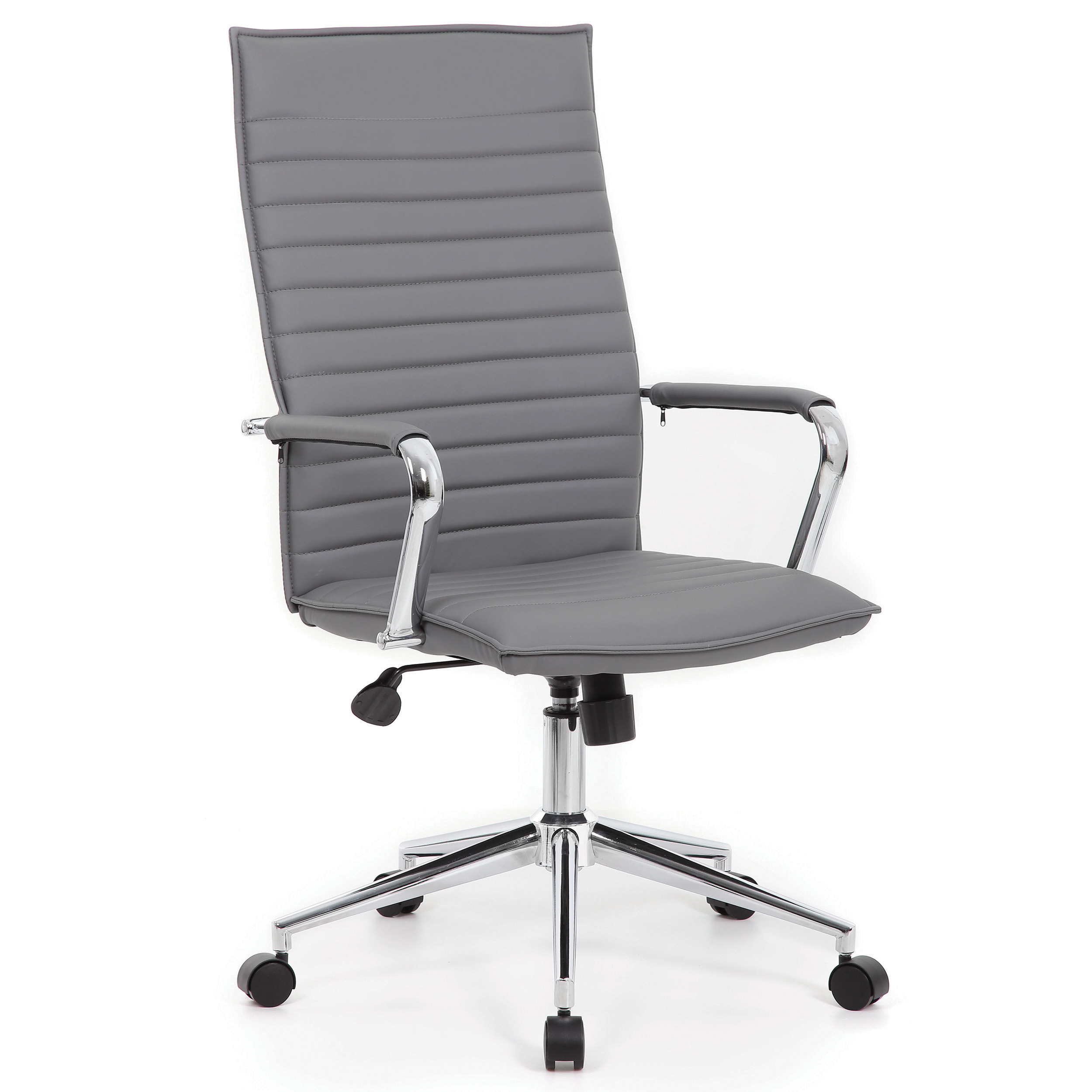 OfficeSource | Ridge | Executive High Back, Ribbed Back  Task Chair w/Chrome Base - Gray LeatherSoft Vinyl