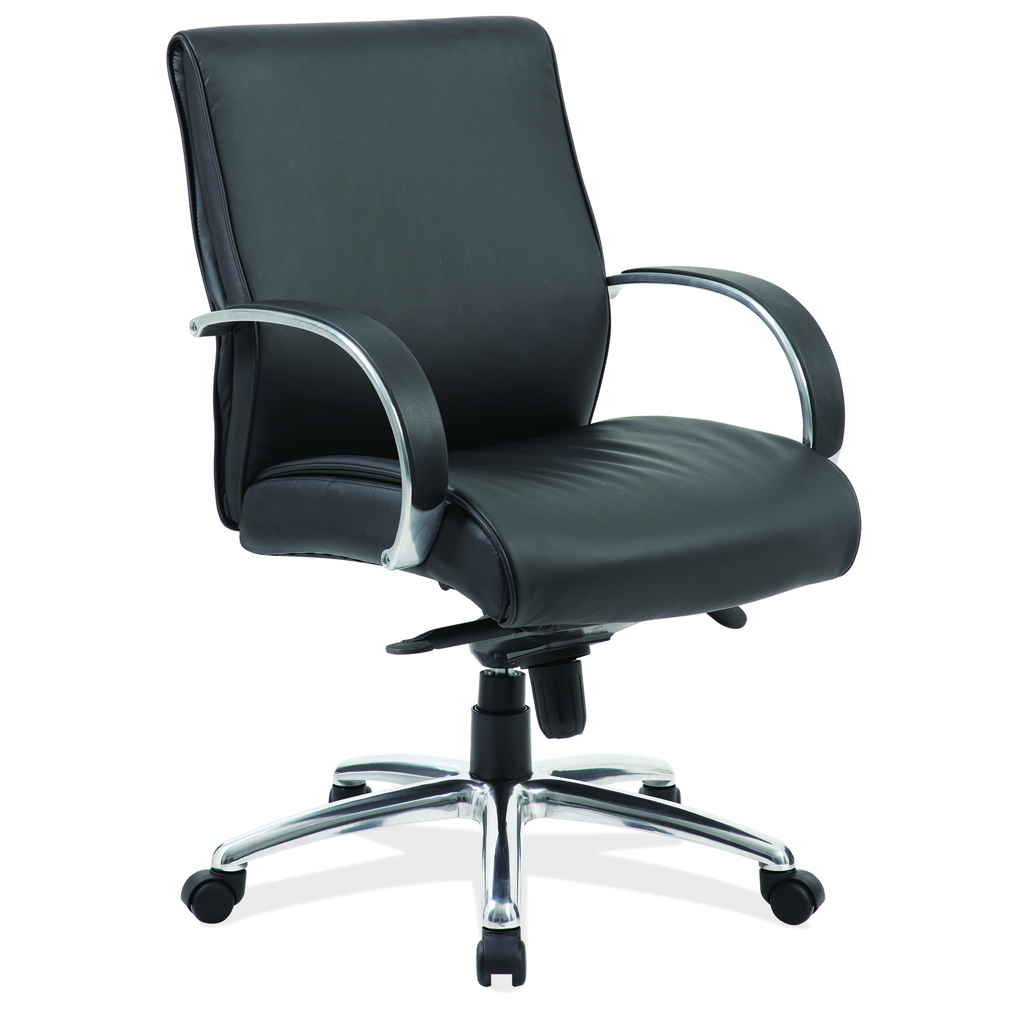OfficeSource | Prestige | Executive Mid Back Chair w/Chrome Frame & Base - Black PU Leather - Chrome