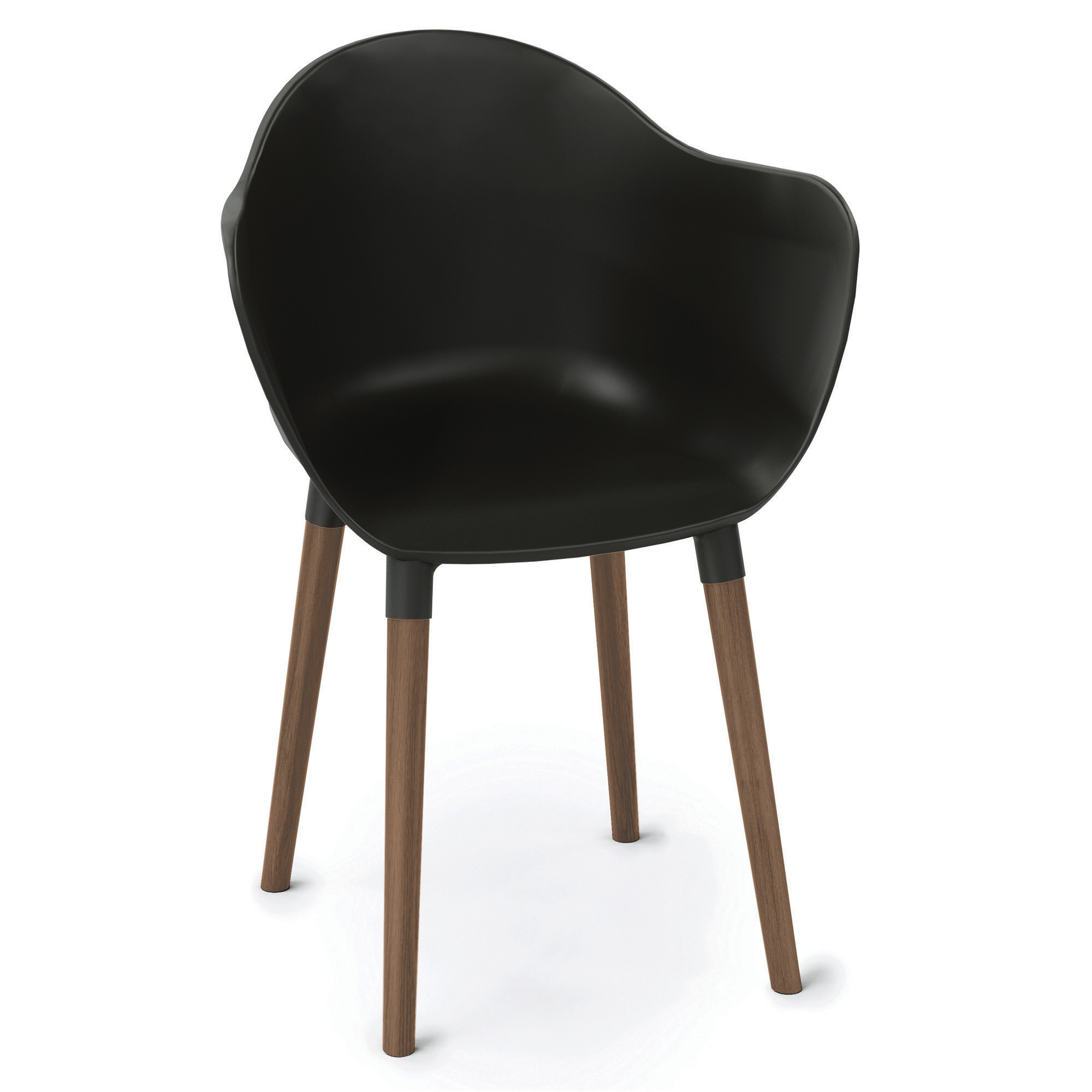 OfficeSource Allure Collection Plastic Bucket Chair with Light Wood Legs - Black - Light Wood