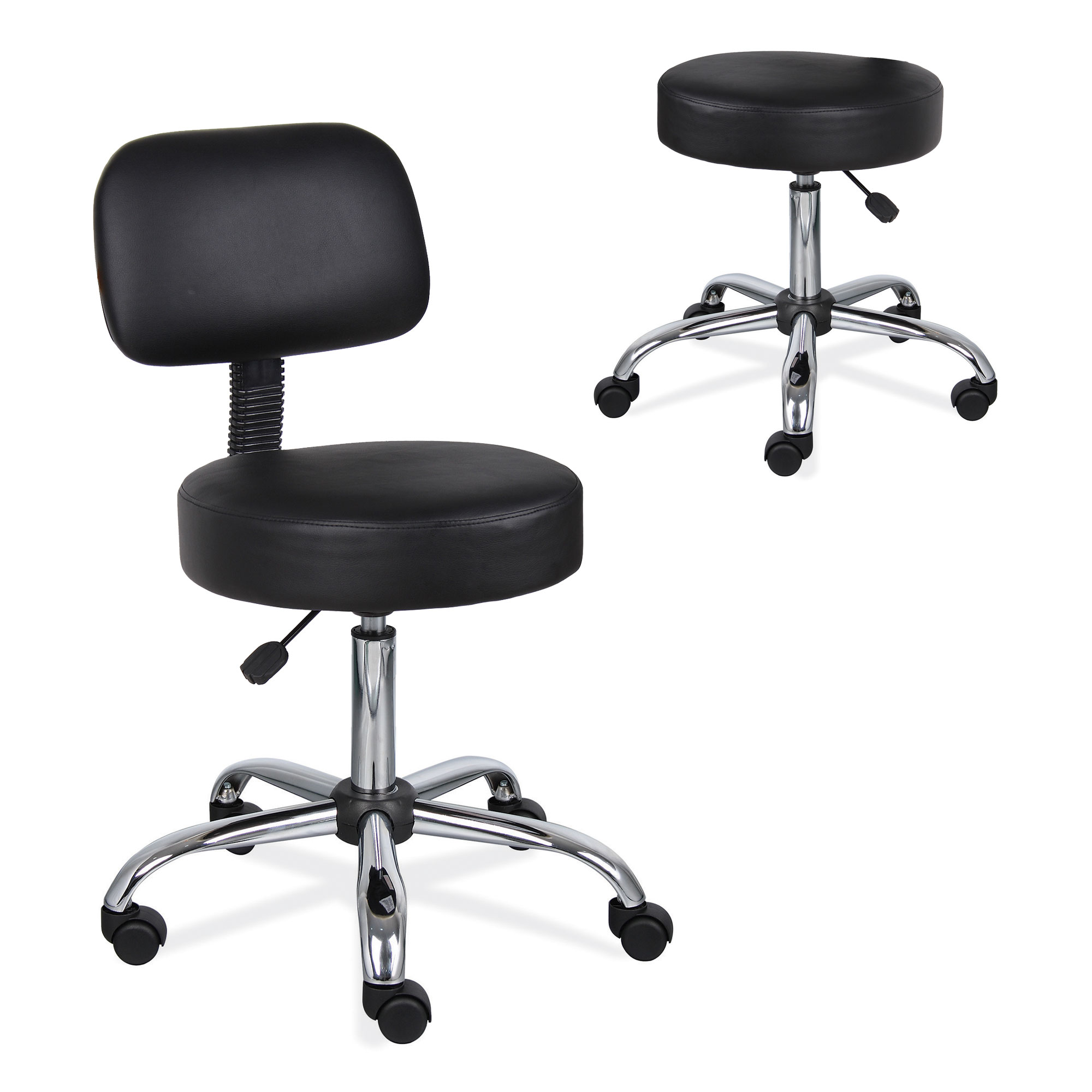 OfficeSource Medical Stools Medical Stool with Backrest and Polished Chrome  Base