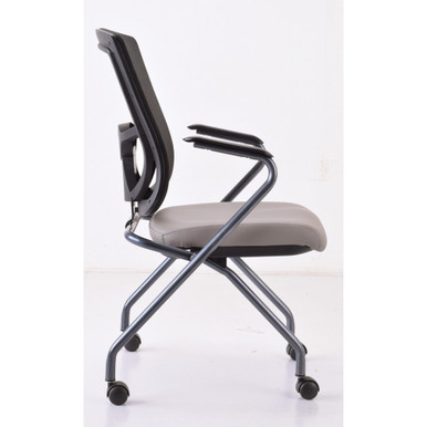 OfficeSource | CoolMesh Pro | Mesh Back Nesting Chair with Upholstered Seat and Titanium Frame - Black Antimicrobial PU Leather Seat - Gray – view 9