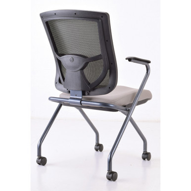 OfficeSource | CoolMesh Pro | Mesh Back Nesting Chair with Upholstered Seat and Titanium Frame - Black Antimicrobial PU Leather Seat - Gray – view 10