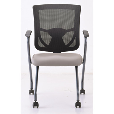 OfficeSource | CoolMesh Pro | Mesh Back Nesting Chair with Upholstered Seat and Titanium Frame - Black Antimicrobial PU Leather Seat - Gray – view 12