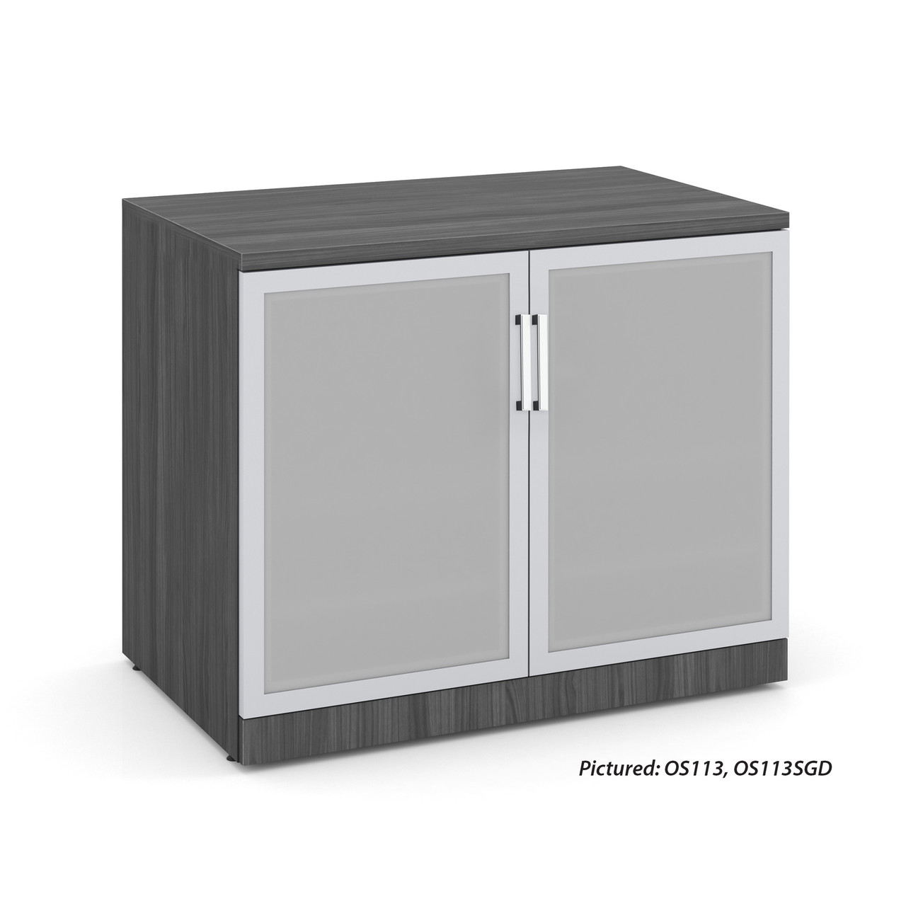 OfficeSource OS Laminate Collection Tempered Glass Silver Frame Cabinet Door For OS113