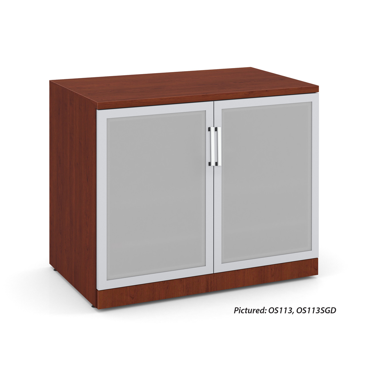 OfficeSource OS Laminate Collection Tempered Glass Silver Frame Cabinet Door For OS113