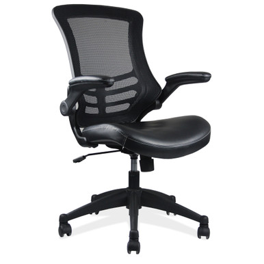 OfficeSource | Serene Collection | Flip Arm Mesh Back Task Chair with Black Frame - Black