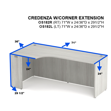 OfficeSource | OS Laminate | Credenza with Right Corner Extension - 71''W - Cherry – view 12