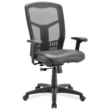 OfficeSource | CoolMesh | Swivel Tilt, High Back Chair with Black Frame - Ash Gray Antimicrobial Fabric Seat – view 10