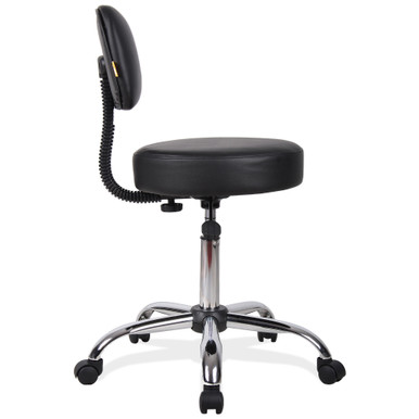 OfficeSource Medical Stools Medical Stool with Backrest and Polished Chrome Base - Black Antimicrobial Vinyl - Chrome – view 2