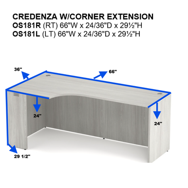 OfficeSource | OS Laminate | Credenza with Left Corner Extension - 66''W - Maple – view 11