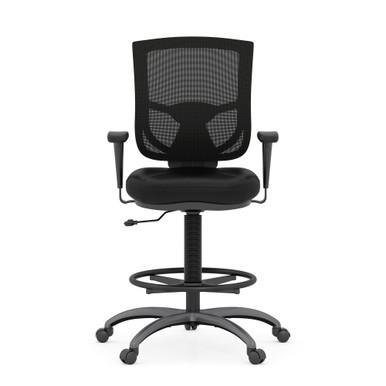 OfficeSource | CoolMesh Pro Collection | Mesh Back Task Stool with Adjustable Arms, Upholstered Seat, Footring and Titanium Base - Ash Gray Antimicrobial Fabric Seat - Black – view 14