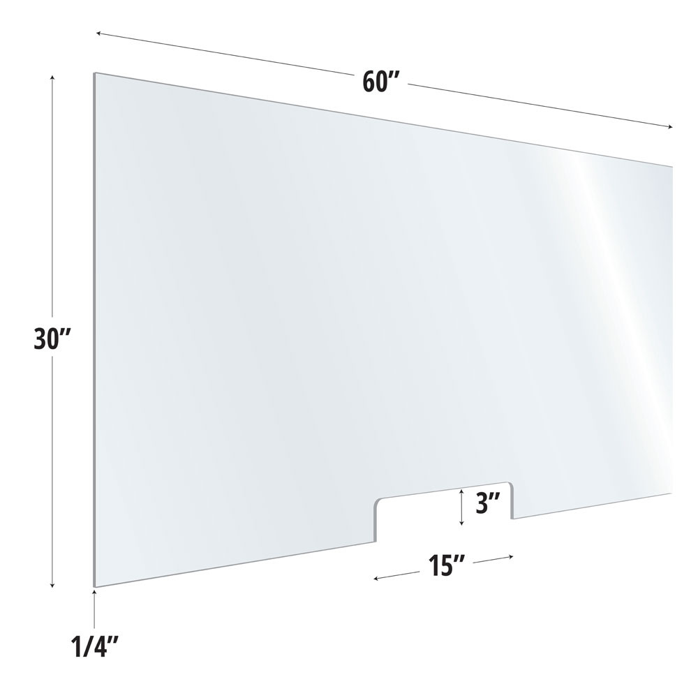OfficeSource |SafeGuard Barrier Collection | Clear Acrylic Screen with Transaction Cutout - 60"W x 30"H