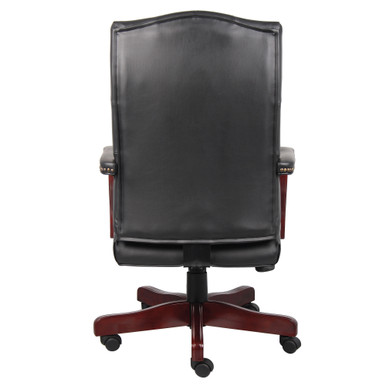 OfficeSource | Lancaster | Executive High Back  Swivel with Mahogany Frame - Black Leather Soft Vinyl - Mahogany – view 4