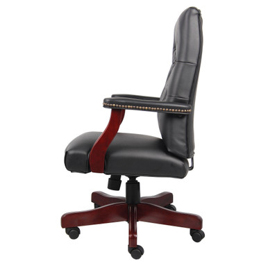 OfficeSource | Lancaster | Executive High Back  Swivel with Mahogany Frame - Black Leather Soft Vinyl - Mahogany – view 5