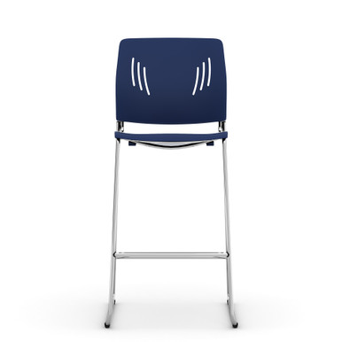 OfficeSource Rise Stool Polyurethane Stool with Footrest and Chrome Base - Navy - Chrome – view 13