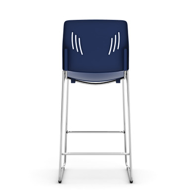 OfficeSource Rise Stool Polyurethane Stool with Footrest and Chrome Base - Navy - Chrome – view 12