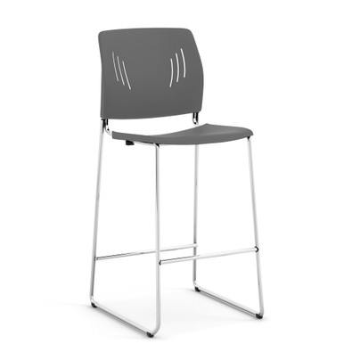 OfficeSource Rise Stool Polyurethane Stool with Footrest and Chrome Base - Navy - Chrome – view 18