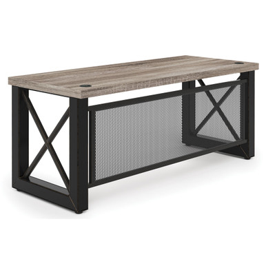 OfficeSource | Riveted | Industrial Desk with Metal X Base and  Metal Mesh Modesty Panel - 60''W