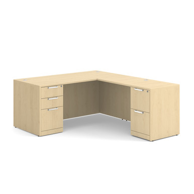 OS Laminate Double Full Pedestal L-Desk - 66'' x 30'' - Modern Walnut – view 11